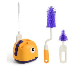 Vicloon Baby Bottle Brush, 4 in 1 Rotary Bottle and Teat Cleaning Brush, Silicone Bottle Cleaner Brush for Cleaning Water Bottles Baby Bottles Glass Cup Thermose, Purple-yellow