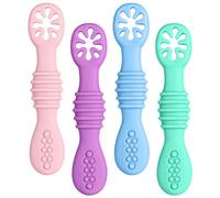 Vicloon Baby Fork, 4Pcs Silicone Toddler Cutlery Kit, Baby Weaning Fork Self Feeding Utensil Easy Grip Fork for Infant Toddler Children First Led Training Weaning