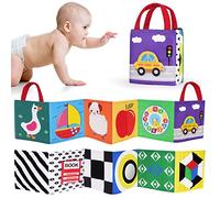 Vicloon Baby Soft Books: Black and White Bath Cloth Book, High Contrast Foldable Fabric Quiet Book, Touch and Feel Crinkle Cloth for Babies, Infants, Toddlers (Goose)