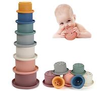 Vicloon Baby Stacking Cups Toy, 7 Pcs Silicone Baby Stacking Toy, Pile and Play Stacking Cups for Baby, Early Educational Nesting Toy for 1 2 3 Years Old Baby Toddler Boys Girls