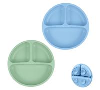 Vicloon Baby Suction Plate, 2Pcs Silicone Baby Suction Plates, Non Slip Silicone Toddler Weaning Plate, Divided Dishes for Toddler Kids Self Feeding, Fits for Most Highchairs Trays (Grey Blue/Green)