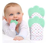 Vicloon Baby Teething Set, 2 Pack Teething Mittens for Baby, Includes 2 Silicone Mitten Teether Glove, Polka Dots Teething Glove, Infant Soothing Pain Relief Mitt Baby Teether Mits for Baby (Green)