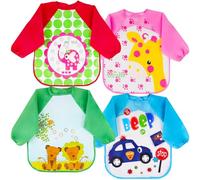 Vicloon Bibs with Sleeves, 4 Pcs Baby Waterproof Weaning Toddler Bib, Long Sleeve Bib Unisex Feeding Bibs Apron for Infant Toddler 6 Months to 3 Years Old