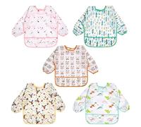 Vicloon Bibs with Sleeves, 5pcs Unisex Long Sleeve Waterproof Bibs for Infant Toddler 6 Months to 24 Months