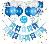 Vicloon Birthday Banner Kit, 27PC Bunting Balloons, Triangle Flag Banner and Confetti Latex Balloons for Party Supplies (Blue)