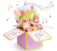 Vicloon Birthday Card with Music, 40th Birthday 3D Pop-Up Musical Greeting Cards with Envelope, Pop-up Birthday Gift Greeting Cards Box, Cool Pop up Birthday Card with LED Blowable Candle and Lights