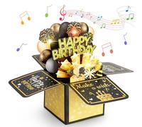 Vicloon Birthday Card with Music, Birthday 3D Pop-Up Musical Greeting Cards with Envelope, Cool Pop up Birthdays Card with LED Blowable Candle and Lights, Gifts for Women Men, Black
