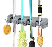 Vicloon Broom Mop Holder Tidy Organizer, Wall Mounted Organizer with 4 Position 5 Hooks for Brush Mop and Broom Tool Storage