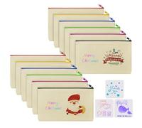 Vicloon Canvas Zipper Bag, 12Pc Canvas Pencil Pouch Bags and 3Pcs Doodle Template, Canva Makeup Bags DIY Craft Bag for Painting, School, DIY Craft, Travel, Organizer