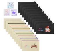 Vicloon Canvas Zipper Bag, 20Pc Canvas Pencil Pouch Bags and 3Pcs Doodle Template, Canva Makeup Bags DIY Craft Bag for Painting, School, DIY Craft, Travel, Organizer (Black,Beige)