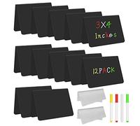 Vicloon Chalkboard Signs, 12Pcs Black Chalk Board Signs with 4 Erasable Blackboard Pens 2 Cleaning Cloth Food Stand Labels Buffet Tags for Food, Pricetags, School, Weddings, Party(A-Shape)