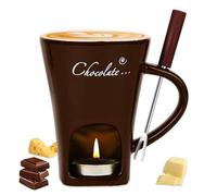 Vicloon Chocolate Fondue Mug with Forks, Chocolate Melting Cup, Cheese Warmer Cup, Ceramic Butter Melting Cups, Personal Light Candle Fondue Set for Home (Brown)