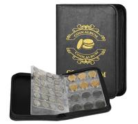 Vicloon Coin Collection Album, 15 Pages 300 Pockets Waterproof Coin Collection Holder Album with Zippered for Collectors, 35x35mm & 45x45mm Grid Holder for Pounds Pence Cents Dollars Nickel