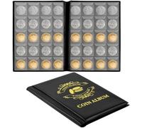 Vicloon Coin Collection Album, 200 Pockets 3.5x4 cm Grid Coin Storage Holder, 10 Pages Coin Collecting Book for Pounds Pence Cents Dollars Nickel (Black)