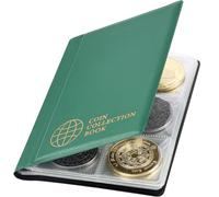 Vicloon Coin Collection Album, 60 Pockets 4.5x4.5cm Grid Coin Storage Holder, 10 Pages Coin Collecting Book for Pounds Pence Cents Dollars Nickel (Green)