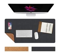 Vicloon Cork Desk Mat, 90cm x 43cm Office Desk Pad PU Leather Desk Blotter Desk Writing Mat Dual-Sided Mouse Pad Protecor Laptop Desk Mat Non-Slip for Office Home(Black)