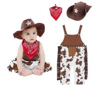Vicloon Cowboy Costume Outfit for Baby Toddler Kid, Cowboy Costume Outfit Fancy Dress Up Set,Boys and Girls Cowboys Dress Up with Red Bandana and Hat,Perfect for Dress-Up Parties,Holidays, Halloween