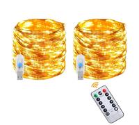 Vicloon Curtain Fairy Lights, 2Pcs 100LED 10M 8 Modes Remote Control Timer Adjustable Brightness, Fairy String Lights, USB Plug in Window Lights for for Bedroom, Party, Christmas - Warm White