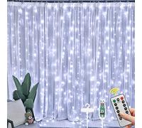 Vicloon Curtain Lights, 3m×3m 300LED White Curtain Fairy Lights, 8 Modes Remote Control Timer Adjustable Brightness, Waterproof Window String Lights USB Operated for Outdoor Indoor Bedroom Decoration