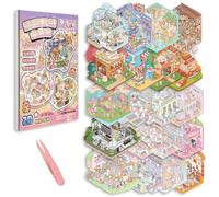 Vicloon DIY 3D House Stickers Kit, 20 Sets 3D Sticker Scene Kit, Non-Toxic & Safe Cute Cartoon Scenery Stickers with Tweezers for Adults Kids Relief Stress Pass The Time