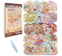 Vicloon DIY 3D House Stickers Scene Kit, 20 Sets 3D Miniature Scene Sticker for Adults Kids, Sticker Therapy, Stress Relief Creative Scene Stickers Book with Tweezers, Gift for Adults Kids Teens
