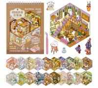 Vicloon DIY 3D House Stickers Scene Kit, 20 Sets 3D Miniature Scene Sticker for Adults, Sticker Therapy, Stress Relief Creative Scene Stickers Book with Tweezers, Gift for Adults Teens