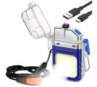 Vicloon Electric Lighter, USB Plasma Arc Lighter, 3 Modes Flashlight Windproof and Waterproof Lighters, Rechargeable Lighters for Camping Hiking Outdoor Survival, Gifts for Men Him Dad Husband(Blue)