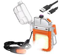 Vicloon Electric Lighter, USB Plasma Arc Lighter, 3 Modes Flashlight Windproof and Waterproof Lighters, Rechargeable Lighters for Camping Hiking Outdoor Survival, Gifts for Men Him Dad Husband(Orange)