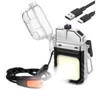 Vicloon Electric Lighter, USB Plasma Arc Lighter, 3 Modes Flashlight Windproof and Waterproof Lighters, Rechargeable Lighters for Camping Hiking Outdoor Survival, Gifts for Men Him Dad Husband(Black)