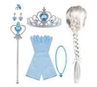 Vicloon Elsa Dress Up Accessories Set, 8 Pcs Princess Costumes Set From Tiara, Gloves, Magic Wand, Upgrade Princess Braid with Hoop, Necklace, Earring for 3-9 Years