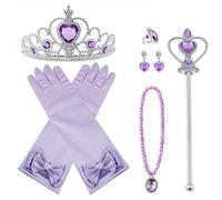 Vicloon Elsa Dress Up Accessories Set of 9, Elsa Gloves, Princess Crown, Ring, Earring, Magic Wand and Necklace (Purple)
