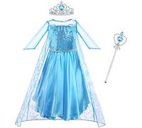 Vicloon Elsa Princess Costume for Girls, 3PCS Elsa Costume Dress, Elsa Dress with Fairy Crown Wand for Christening/Party/Pageant/Bridesmaid Princess Kids Dress Ball Gown(3-4 years)