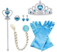 Vicloon Elsa Princess Dress Up Accessories, Crown Wand Blue Gloves Tiara braids Necklace Ring Earrings Set of 8