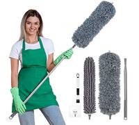 Vicloon Feather Duster Extendable, 2-in-1 100 Inches Microfiber Duster Includes 2 Heads, Cleaning Steel Telescopic Duster with Bendable and Window Slot Cleaning Brush Hand for Cleaning Fans, Cars