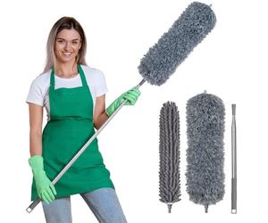 Vicloon Extendable Feather Duster,2-in-1 Bendable Reusable Microfiber Duster with 100" Extra Telescopic Extending Pole and Window Slot Cleaning Brush for Cleaning Ceiling Fan High Ceiling