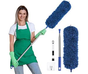 Vicloon Extendable Feather Duster, Bendable Reusable Microfiber Duster with 100" Extra Telescopic Extending Pole and Window Slot Cleaning Brush for Cleaning Ceiling Fan High Ceiling