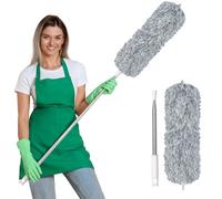 Vicloon Extendable Feather Duster,Microfiber Duster with 100 inches Telescopic Extending Pole and Soft Silicone Cap,Dusters for Cleaning Roof High Ceiling Fan Blindsn,Washable & Bendable