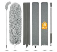 Vicloon Feather Duster, 5 PCS Extendable Cobweb Duster with Extension Pole Up to 100'', Bendable Washable and Reusable Gap Hand Crevice Brush for Cleaning Ceiling Fan High Ceiling Furniture