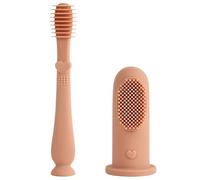Vicloon Finger Toothbrush Oral Cleaner Kit, 2 Pcs Baby Finger Toothbrush Tongue Oral Cleaner Kit, Soft Baby Silicone Fingers Toothbrushes for Teething Oral Cleaning Care for 6-18 Months, Light Pink
