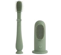 Vicloon Finger Toothbrush Oral Cleaner Kit, 2 Pcs Baby Finger Toothbrush Tongue Oral Cleaner Kit, Soft Baby Silicone Fingers Toothbrushes for Teething Oral Cleaning Care for 6-18 Months, Gray Green