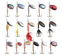 Vicloon Fishing Lures Set, 16 Pcs Fishing Baits Kit - Mixed Spinners, Jig Hooks, Sequins Spinner Lures with Hook, Lifelike Rotating Metal Bait