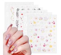 Vicloon Flower Nail Art Stickers Decals, 6 Sheets Nail Art Design Decoration Accessories, 5D Self-Adhesive Spring Summer Floral Nails Supplies for Woman, Girls, DIY Manicure Accessories