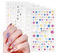 Vicloon Flower Nail Art Stickers Decals, 6 Sheets Nail Art Design Decoration Accessories, 5D Self-Adhesive Spring Summer Floral Nails Supplies for Woman, Girls, DIY Manicure Accessories