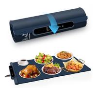 Vicloon Food Warming Mat 25.6" X 14.96", Extendable Roll-Up Electric Warming Tray with 11 Temperature Settings and 20H Timer, Silicone Heating Mat for Keeping Food Warm, for Buffets Party-Blue