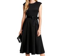 Vicloon Formal Wedding Guest Dresses for Women, Black Bridesmaid Evening Dress, Sleeveless A-Linie Solid Midi Waist Modest Formal Dress for Cocktail Tea Party Church Work, XXL