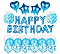 Vicloon Happy Birthday Balloons, 49Pcs Birthday Party Decorations Kits with Self Inflating Include Latex Confetti Balloons Ribbon for Outdoor Parties Wedding Blue