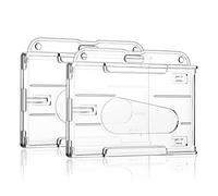 Vicloon Horizontal Card Holder, 2pcs Hard Plastic ID Credit Card, Clear Badge Holders ID Card Badge Holder for Office School IDs Credit Cards Driver’s Licenses and Passes