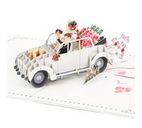 Vicloon Just Married 3D Pop-Up Wedding Card, Wedding Car with Bride and Groom, Luxury 3D Weddings Card Pop Up Car with Envelope, Elegant Cards for Bride and Groom,Anniversary,Couples,Marriage, White