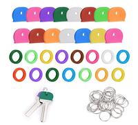 Vicloon Key Caps Covers, 60pcs Key Caps Covers Tags Set, Including 15 pcs Plastic Caps, 15 pcs Flexible Round Key Tags and 30 pcs Key Sleeve Rings, Flexible Key Covers for Easy Identifying Door Keys