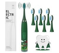 Vicloon Kids Electric Toothbrush,Rechargeable Childrens Electric Toothbrush with 6 Replaceable Brush Heads,Timer 4 Modes,18000 Strokes,Ipx6 Waterproof, Soft Bristles,Gentle on Teeth & Gums(Green)